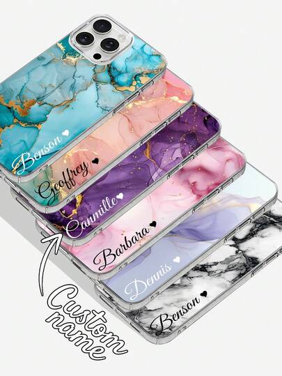 1pc Customized Marble Pattern Heart Text Transparent Anti-Drop Phone Case Compatible With IPhone11/12/13/14/15/16/16pro/16plus/16promax/16e/17/17air/17pro/17promax/S25/S25plus/S25ultras25FE/9/9a/9pro/9proxl, Ideal Gift For Boyfriend, Girlfriend, Parents, Family,Cell Phones & Accessories,Chic Autumn,Fashionable Personalized Phone Case,Boyfriend,Girlfriend,Family,Friends,Grandparents,Couple,For Anniversaries,For Birthdays