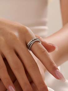 Nooxian 1 pezzo Anello regolabile da sposa, stile elegante e chic, anello di fidanzamento di lusso in rame con croce e zirconia cubica per donna