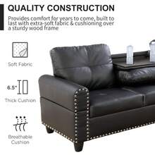 Sectional Sofa Couch, Modern 4-Seaters Living Room Furniture Sets With Chaise Lounge, L Shape Couch | Cup Holder | Faux PU Leather, Black,Living Rooms, Bedrooms, Apartments, And Offices