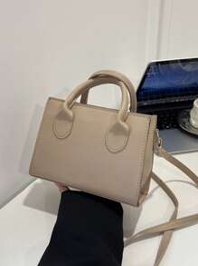 Bolso de Pu de Color Sólido Mini Bolso Cuadrado Informal para Viajar Al Aire Libre Bolso Bandolera de Moda Bolso Bandolera Pequeño de Color Caramelo Monedero Cuadrado de Doble Asa Brillante Bolsos con Cremallera para Mujer
