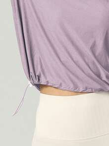 GOSOUER 女士提花圆领宽松可调节抽绳运动健身上衣速干瑜伽上衣T恤