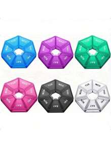 1PC 7-Day Pill Organizer |   Round Weekly Planner With Single-Hand Lock |   Durable Safe Plastic Material |   Large Travel Size |   Bright Colors For Vitamins & Supplements |   Fish Oil Storage Box