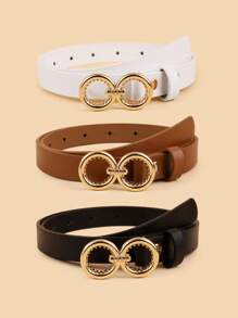 Kids New Fashionable 3-Piece Gears Buckle Waist Belt, High-Quality PU Suitable For Jeans, Dresses And All Seasons