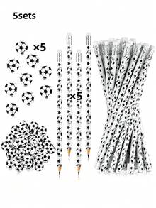 40 件学校用品包括运动足球铅笔足球橡皮擦学校用品趣味木制铅笔带足球橡皮擦适用于运动主题生日派对礼品办公用品，返校礼物