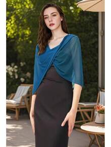 Coucoland Shawl Wraps Women - Sheer Chiffon Shawl Elegant Soft Wraps Evening Dress Wedding - Màu xanh lam - Xem 2