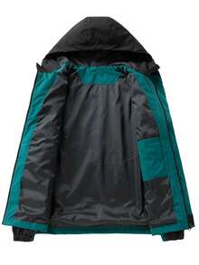 加大码男士休闲夹克，撞色拼接连帽设计，带口袋，适合休闲、旅行、度假和户外活动，春秋季穿着。 - 墨綠色 - 查看 6