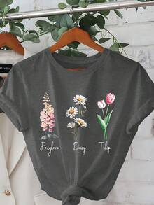 Subtle FDT Graphic T-Shirt, Short Sleeve Crew Neck Casual Top For Summer And Spring, Women's T-Shirt - Màu xám đen - Xem 1