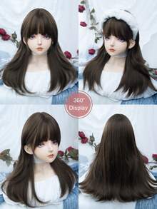 alicegarden 1 件棕色合成耐热微量假发，带刘海，长 18 英寸，由纤维制成，适合日常使用，自然逼真的假发。