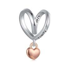 WOSTU 1pc 925 Sterling Silver Cute Heart Tassel Pendant Mother's Day Gifts Rose Golden Heart Design Charm Bead Fit DIY Original Bracelets And Necklaces For Women Fine Jewelry Accessories Mother's Day Gifts
