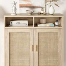 Credenza a buffet, mobile da cucina in rattan con 2 ante, mobile moderno per sala da pranzo, soggiorno, ingresso, bar, tavolo consolle per l'arredamento della casa.
