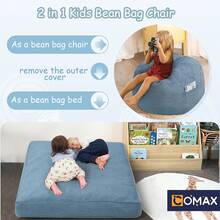 Bean Bag Chair For Kids 8-12, Toddler Beanbag Bed Corduroy, Convertible Child Bean Chair To Floor Mattress With Filler, Kid Reading Comfy Lounge Couch For Boys And Girls Bedroom, Light Blue - 藍色 - 查看 7