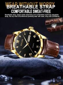1pc Men Watches, A Stylish Casual Sports Quartz Watch With A Pu Leather Strap. It Is Suitable For Wearing On Occasions Such As Work, Travel, And Business Activities. It Is A Daily Ornament, A Men's Present, A Festival Gift, An Eid Al-Adha Gift For Family And Friends, And A Father's Day Gift.