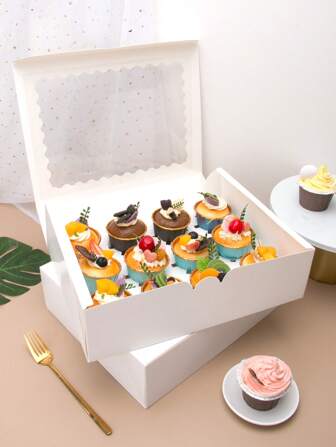 2pcs/4pcs/8pcs Cupcake Boxes With Window, 12-Cup Cake Display Boxes, Large Cake Boxes Suitable For Birthday, Wedding, Valentine's Day Gifts Packaging
