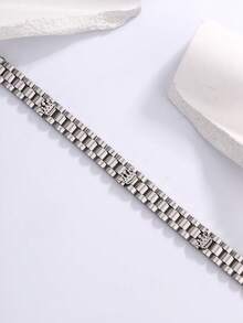 1pc Stainless Steel Adjustable Bracelet With Triple Crown Design, Fashionable Unisex Jewelry Accessories Suitable For Daily Wear - Silver - View 3