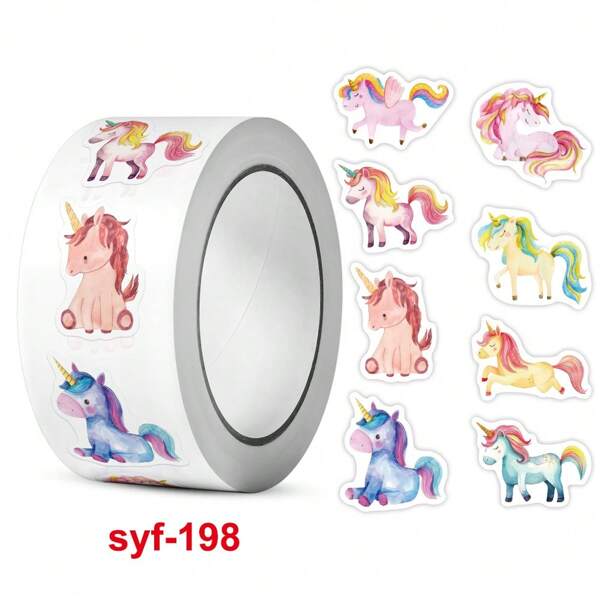 500pcs/Roll Cartoon Unicorn Animal Stickers, Reward Stickers, Stationery Stickers, Gift Decor Labels School Supplies, Back To School