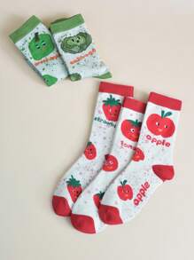 6 Pares de Meias Cano Médio Femininas com Impressões Aleatórias de Legumes Fofos, Desenho de Tomate