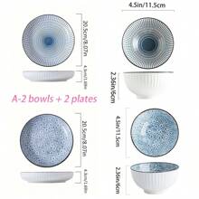 Ceramic Dinner Plates And Bowls Set Of 4 - Round Salad Dessert Plates And Bowls, Holiday Theme, All-Season Versatility For Home, Dorm, Kitchen & Dining Room