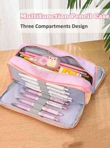 1pc Custom Rainbow Pencil Case, Embroidered 3-Compartment Stationery Organizer Bag For School Supplies, Office, Travel