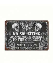 1pc Metal Tin Sign Plaque, "Witches Prohibited, Trespassers Will Be Sacrificed" Halloween Welcome Decor, Suitable For Home, Children's Party, Wall Decoration, Metal Poster 8x12 Inches