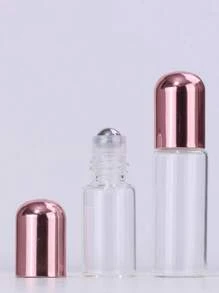 Frasco de vidro com esferas em ouro rosa, recarregável, usado para frascos de vidro transparentes de óleo essencial e perfume, utensílios de maquiagem portáteis, design elegante, frasco com tampa de rosca, design compacto, design à prova de vazamentos, muito adequado para cuidados com a pele e produtos de beleza, presentes para amantes da beleza, frascos de perfume para viagem