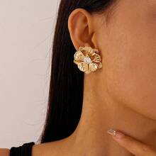 1 Pair Fashionable Luxury Elegant Rhinestone Metal Flower Stud Earrings, Suitable For Women Daily, Commute, Party, Banquet - Multicolor - View 3