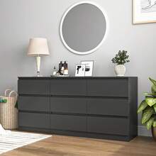 Dresser For Bedroom, 9 Drawer Chest Of Drawers, Long Storage Cabinet, For Living Room, Bedroom, TV Room, Entryway Furniture - 黑色 - 查看 8