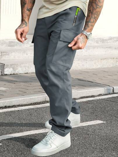 Men'S Casual Cargo Pants With Drawstring Waist, Zippered Pockets - Lightweight Polyester Spring/Summer Trousers For Running, Training, And Outdoor Activities, Casual Outdoor Pants