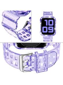 Pulseira 2 em 1 com glitter e transparente, com capa protetora, compatível com 38/40/41/42/44/45/46 mm, pulseira de substituição protetora Jelly Sports compatível com , compatível com 10/9/8/7/6/5/4/3/2/1/SE, feminina e masculina