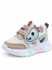 MGO Kidss MGO 儿童恐龙发光鞋，儿童 LED 闪光运动鞋 - 透气网眼防滑步行运动鞋，男孩和女孩运动鞋，适合 1-6 岁儿童的彩色童鞋 - 卡其色 - 查看 7