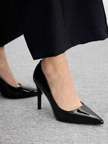 女士黑色简约舒适性感一脚蹬细高跟鞋，适合外出、约会、休闲装和时尚 - 黑色 - 查看 2
