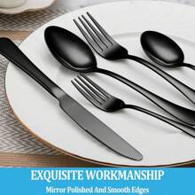 Juego de cubertería de 30 piezas de acero inoxidable negro PVD, servicio para 6 personas, cubiertos negros brillantes y duraderos para el hogar y la cocina, incluye cuchillo, cuchara y tenedor