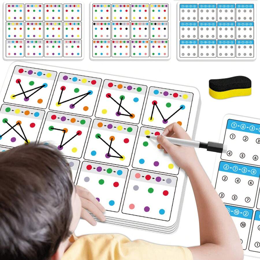6 Sheets Numers Color Tracking Games Cards 60 Puzzles Lining By Dot ...