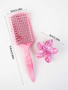 2件套美发造型梳套装：花朵造型发夹、弧形透气梳（加速干发）、男女通用扁平梳（干湿两用，适合卷发和浓密直发）、大理石纹花朵发夹，返校、旅行和度假必备，女士发饰