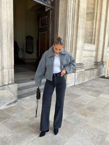 Lässige, weite Jacke mit Reißverschluss und Taschen, einfarbig