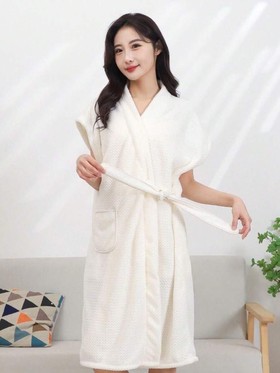 1pc Sleeveless Bath Robe, Ultra-Soft Microfiber Ladies Bathrobe, Highly Absorbent, Color Fast, Lint Free, For Home, Hotel, Spa Use, All Season - Multicolor - View 1