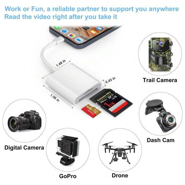 CSDZ Sd Card Reader Compatible With IPhone IPad Camera,Dual Card Slot Memory Card Reader Supports SD And TF Card Trail Camera Viewer Sd Card Adapter Portable Micro Sd Card Reader No Application Required Plug And Play