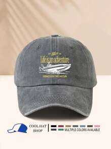 Vintage Washed "Ship Yellow Letter" Adjustable Baseball Cap - Lightweight Polyester, Ideal For Outdoor Activities & Gifts, Outdoor Sports Cap | Vintage Style Cap | Lightweight Headgear