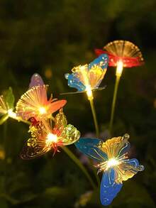 1PC 6head Outdoor Solar Fiber Butterfly Ground Plug Light, Suitable For Garden, Courtyard, Camping, Outdoor Party Decoration - Fiber Optic Butterfly Floor Light (Green Tube) - View 4