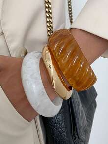 1 件波西米亚几何波浪宽树脂袖口手链，奢华休闲派对女士情侣婚礼节日百搭金属首饰礼物手链（手链材质和颜色以实际产品为准） - 手鐲 - 查看 3