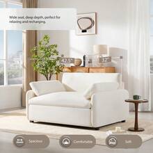 MERAX 50*43" Oversized Chenille Single Sofa Chair,Wide And Deep Seat Accent Chair,Modern Upholstered Comfy Armchair,Color Blocking Couch Lounge With Pillows For Living Room,Apartment,Bedroom,Cream - 奶油 - 查看 2