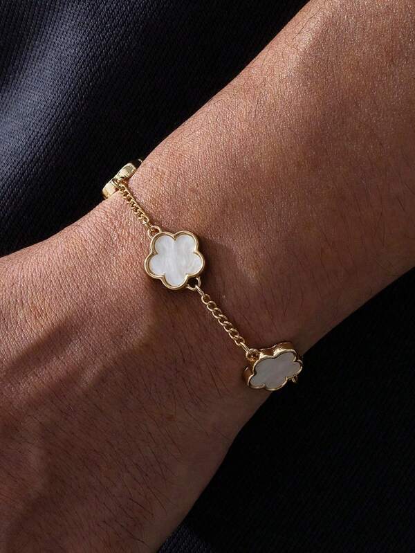 1pc Men's Fashion Design Lucky 5-Leaf Clover Bracelet