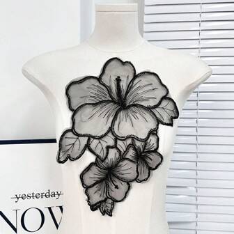 1pc Black & White Floral Lace Embroidered Applique For DIY Sewing Decoration