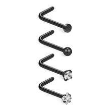 4pcs European And American Personality 20G Flat Ball Transparent Diamond L-Shaped 316 Steel Piercing Piercing Nails - 黑色 - 查看 1