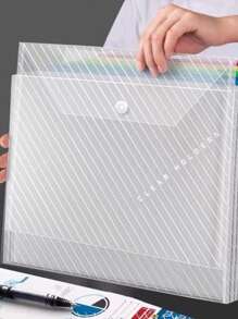 1pc/10pcs A4 Thick Capacity Storage File Folders, Transparent Striped Button Document Bag, A4 File Folder, Student Supplies Folder, Test Paper Storage Bag, Business File Folder, Snap Closure Organizer, Colored Plastic File Folder, Thick PP Material, Anti-Stain Office Pouch, Classroom/Graduation Gift,School Supplies,Back To School