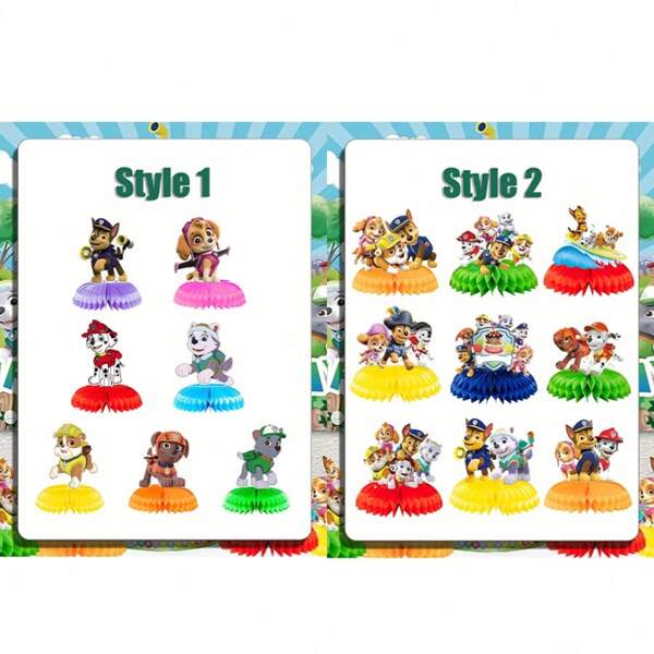 Paw Patrol 7pcs/9pcs Paw Patrol Honeycomb Party Decor Set - Birthday Table Centerpiece With Detachable Standees & Paper Base For Theme Celebration