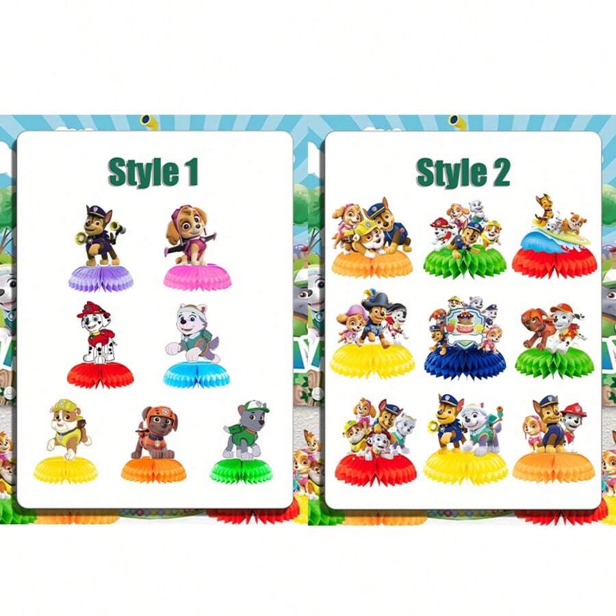 Paw Patrol 7pcs/9pcs Paw Patrol Honeycomb Party Decor Set - Birthday Table Centerpiece With Detachable Standees & Paper Base For Theme Celebration