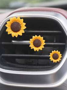 3pcs Cute Sunflower Size Set Car Air Outlet Incense Decoration Clip Flower Car Interior Car Air Conditioning Decoration Supplies - Yellow + Coffee Color - View 1