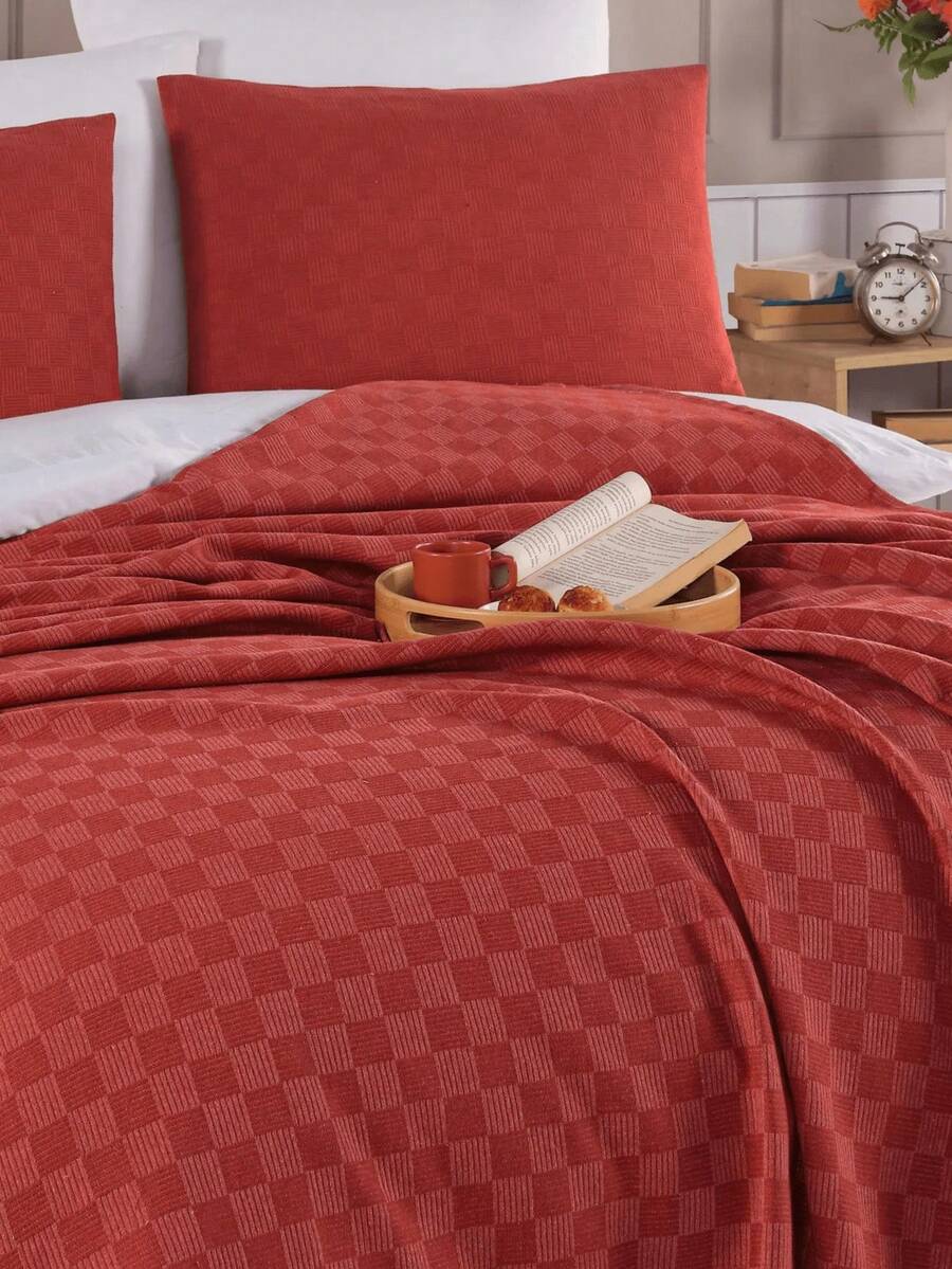 土耳其制造 - 100% 纯棉珠地提花床罩 - 单人和双人尺寸 - 160x230 厘米和 200x230 厘米 - 柔软、透气且时尚的几何设计