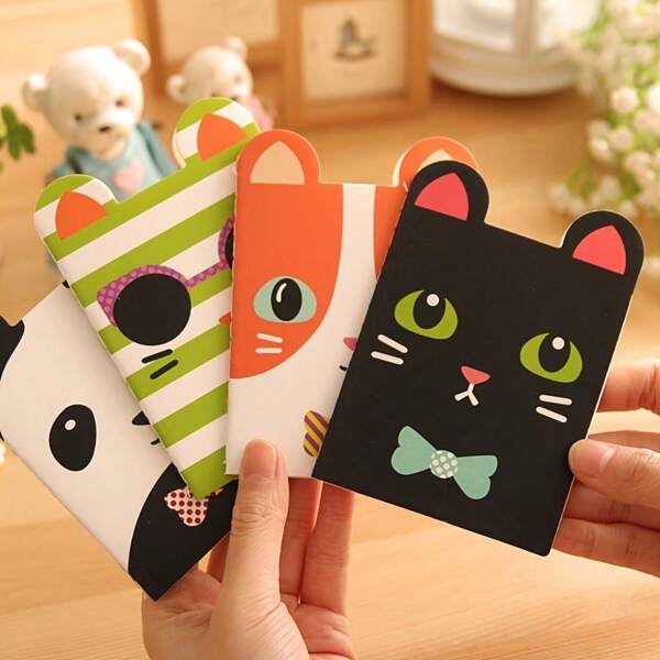 4 Packs Cute Cat Mini Steno Pads, Cartoon Softcover Notebooks, Dual-Purpose Office & Study, Creative Gift Set
