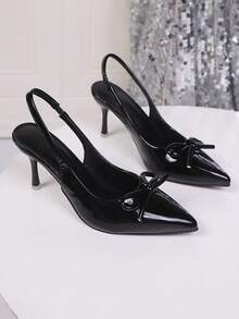 女士高跟鞋，春季新款尖头高跟鞋，性感细高跟单扣带凉鞋，镜面高跟鞋，时尚派对婚宴高跟鞋 - 黑色 - 查看 2